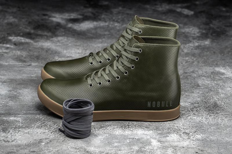 Men's Nobull High-Top Army Leather Trainers Olive | SG R2355V